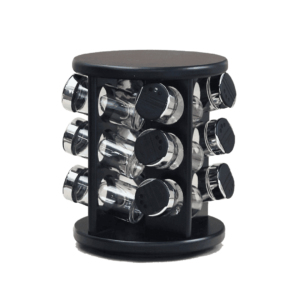 Especiero Giratorio X12 Frascos Plateado Redondo Madera C0777