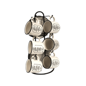 Set x6 Tazas de Cerámica c/Plato Y Base Organizador Paris Vintage Maison 95ml