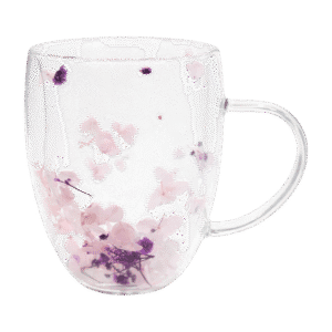 Taza Doble Vidrio Flores 350ml Lila