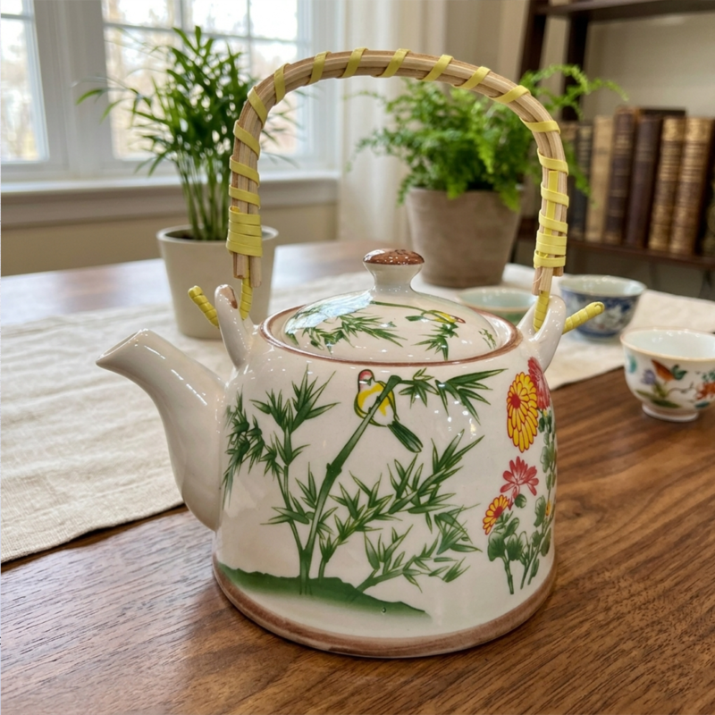 Tetera de Porcelana 800ml Pájaros Verde