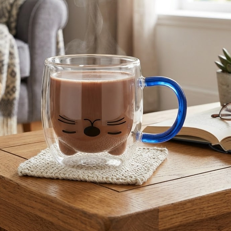 Taza Doble Vidrio 280ml Gato