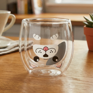 Taza de Doble Vidrio con Diseño Perro Sin Asa 280ml