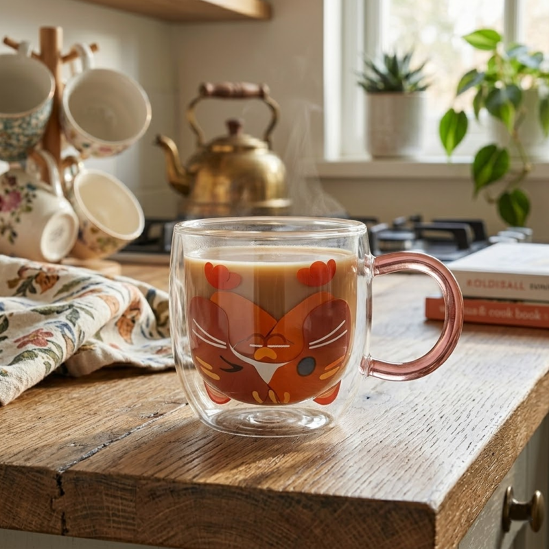 Taza Doble Vidrio 280ml Gato