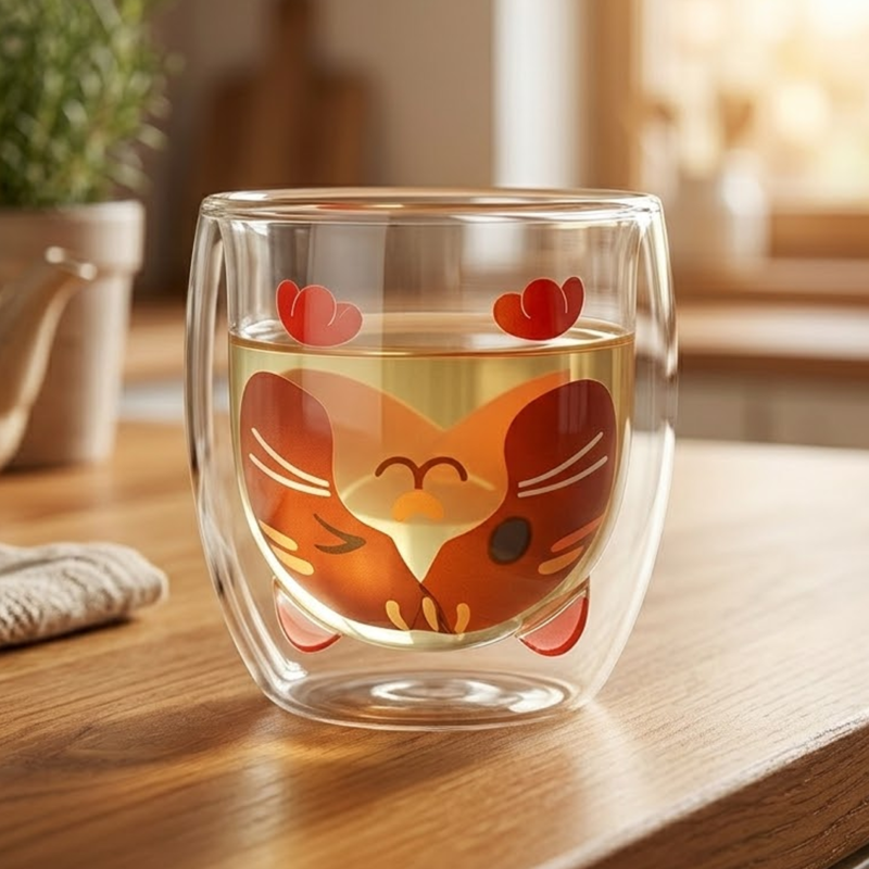 Taza Doble Vidrio 280ml Gato