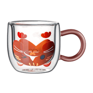 Taza de Doble Vidrio con Diseño Gato c/Asa Color 280ml