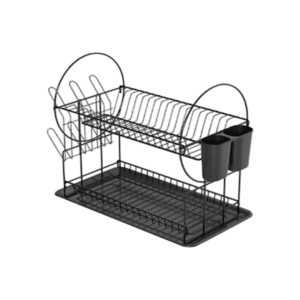 Escurridor de Platos Vajilla Negro Dos Pisos c/Escurridor de Cubiertos