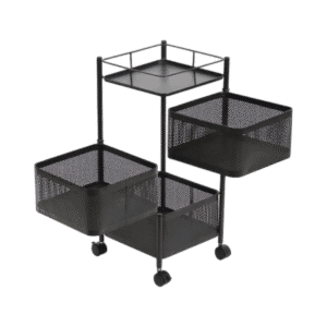 Organizador de Frutas y Verduras de Acero Inoxidable Cuadrada 3 Pisos Negro