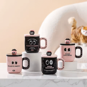 Taza de Cerámica Con Tapa + Cuchara Diseño Relax You 360ml