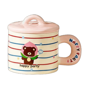 Taza de Cerámica Con Tapa Happy Party 420ml