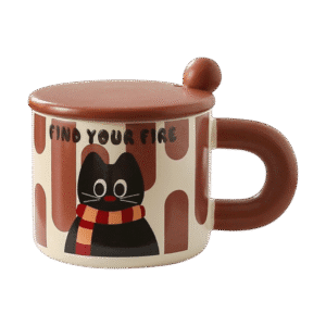 Taza de Cerámica Con Tapa + Cuchara Gatito Juguetón 400ml