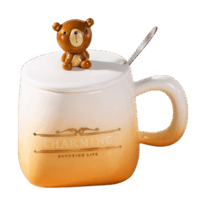 Taza de Cerámica Con Tapa + Cuchara Cute Animals 400ml
