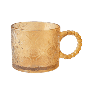 Set x6 Tazas de Vidrio C/Manija Circular Diseño Flores Dorado 320ml