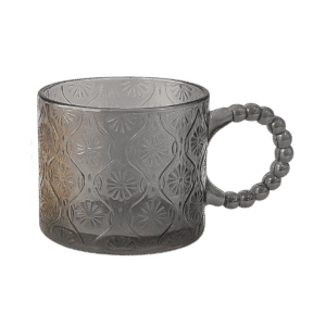 Set x6 Tazas de Vidrio C/Manija Circular Diseño Flores Gris 320ml