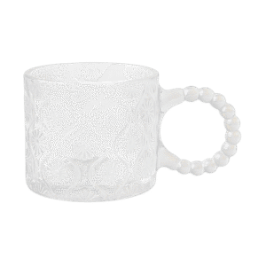 Set x6 Tazas de Vidrio C/Manija Circular Diseño Flores Tornasolado 320ml