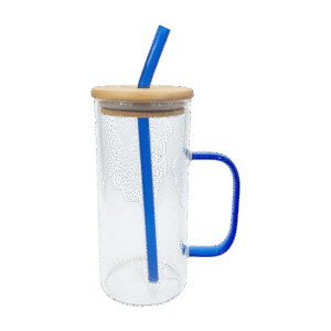 Vaso de Vidrio Con Tapa Bambú + Sorbete Colores Surtidos 400ml