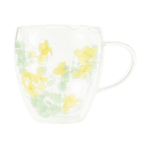 Taza de Doble Vidrio Diseño de Flores Amarillas y Verdes 250ml