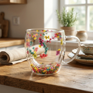 Taza Doble Vidrio Flores 250ml Multicolores