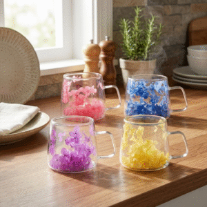 Taza Doble Vidrio Flores 150ml