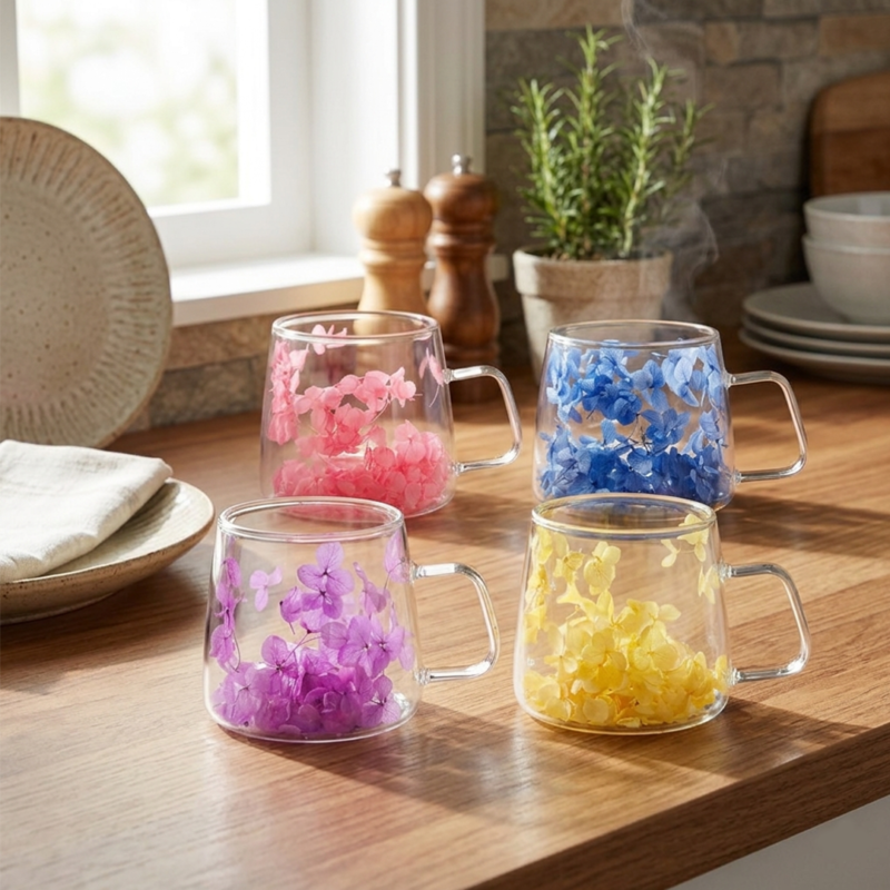 Taza Doble Vidrio Flores 150ml