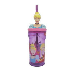 Vaso de Plástico Cresko c/Tapa Y Sorbete EP023 Cenicienta 360ml