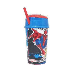 Vaso de Plástico Cresko c/Compartimento y Sorbete HA051 Spiderman 400ml