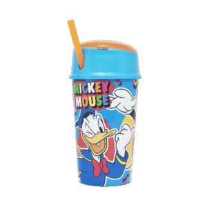 Vaso de Plástico Cresko c/Compartimento y Sorbete KM395 Mickey 400ml