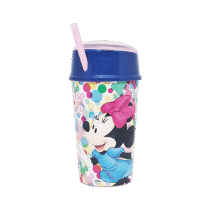 Vaso de Plástico Cresko c/Compartimento y Sorbete KM396 Minnie 400ml