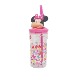 Vaso de Plástico Cresko c/Tapa Y Sorbete KM527 Minnie 360ml