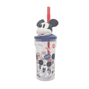 Vaso de Plástico Cresko c/Tapa Y Sorbete KM528 Mickey 360ml