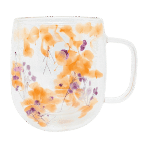 Taza de Doble Vidrio Flores 350ml Naranja