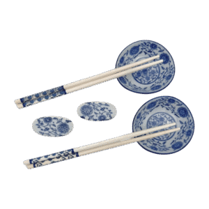Set de Sushi Cerámica Premium Estilo Japonés 1 Blanco y Azul x6