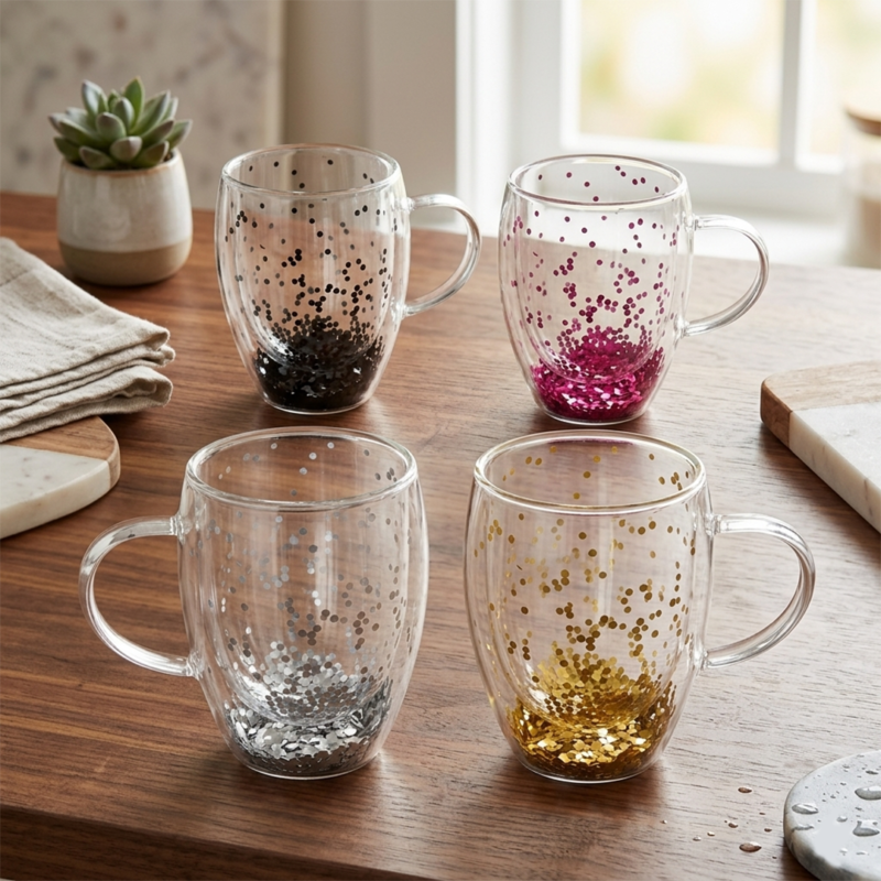 100513 Taza Doble Vidrio Estrellas 300ml