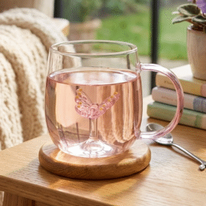 Taza Vidrio 450ml Mariposa