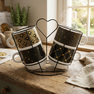 Set x4 Taza Cerámica Con Soporte