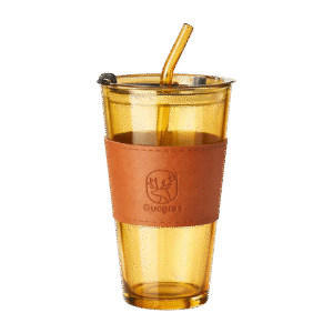 Vaso de Vidrio c/Sorbete 450ml Cuero Tapa Diseño Liso