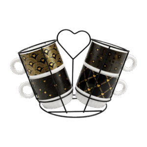 Set x4 Taza Cerámica Con Soporte