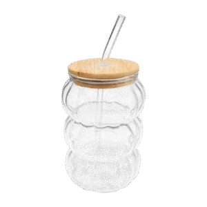 Vaso de Vidrio Con Tapa Bambú + Sorbete 600ml