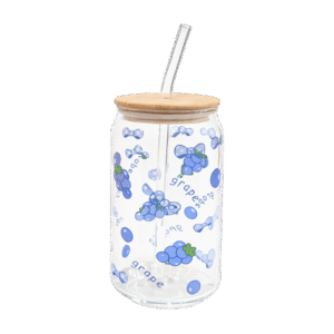 Vaso de Vidrio Con Tapa Bambú + Sorbete 500ml