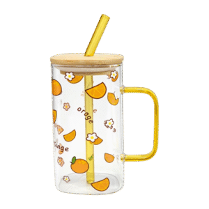 Vaso de Vidrio Con Tapa Bambú + Sorbete 400ml