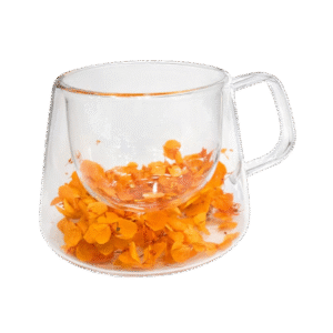 Taza Doble Vidrio Flores 150ml Naranja