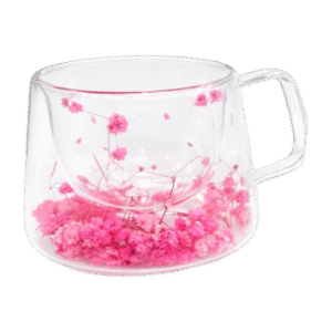 Taza Doble Vidrio Flores 150ml Rosa