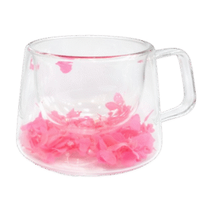Taza Doble Vidrio Flores 150ml Rosa Pétalos
