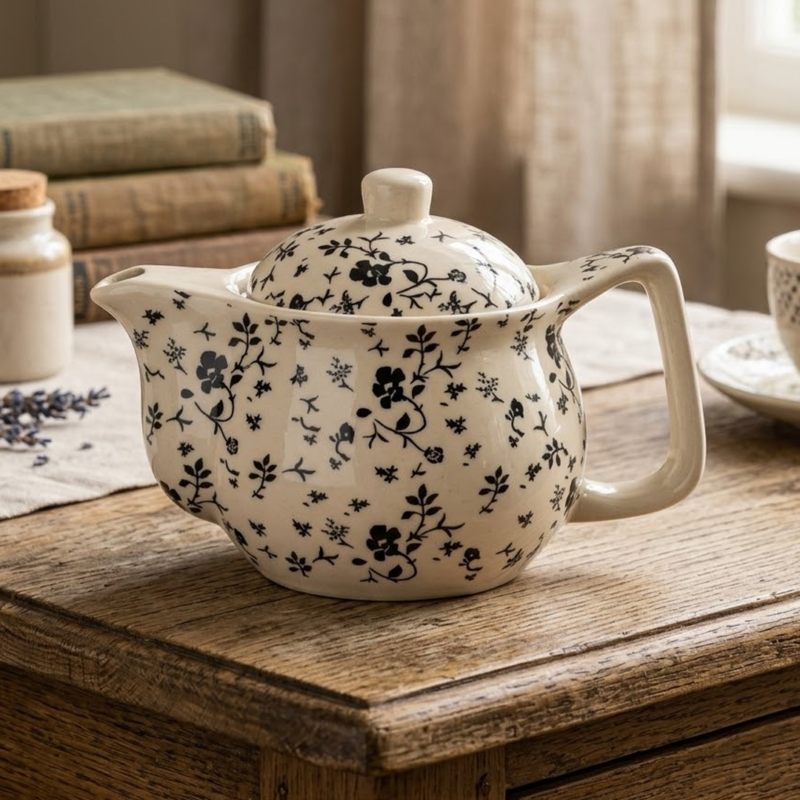 Tetera de Porcelana 500ml Flores Negras