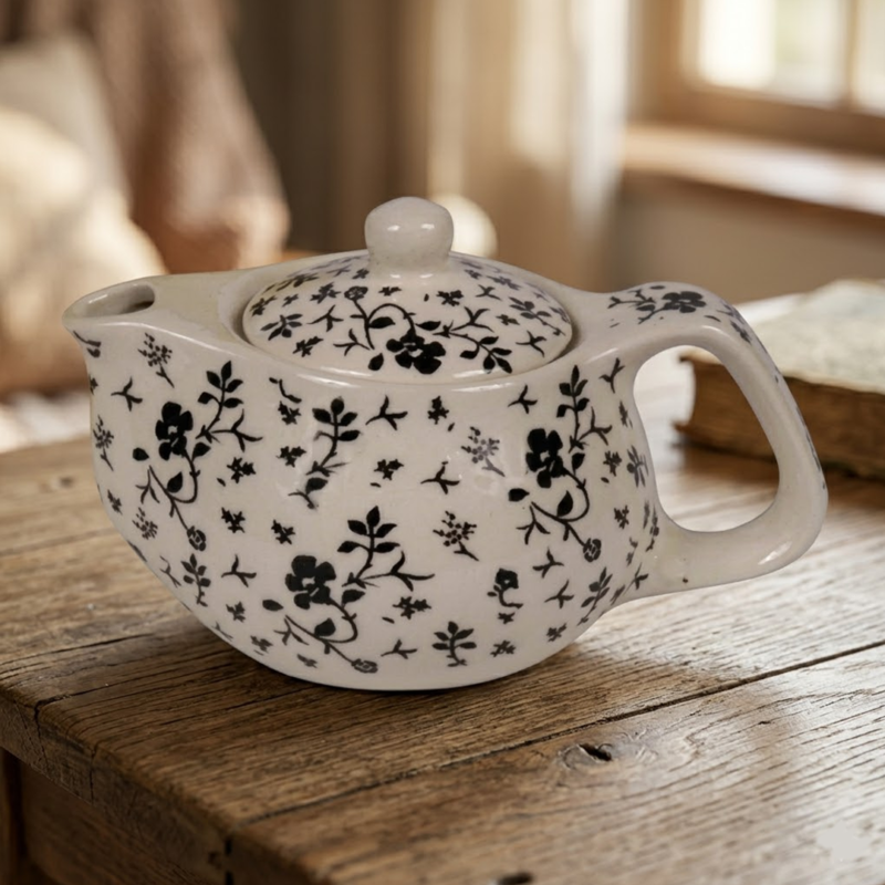 020134 Tetera de Porcelana 250ml Flores Negras