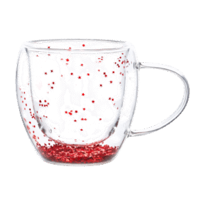 Taza Doble Vidrio 250ml Estrellas Rojo