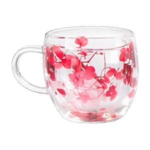 Taza Doble Vidrio Flores 200ml Rojo y Rosa