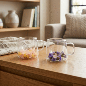 Taza Doble Vidrio Flores 150ml