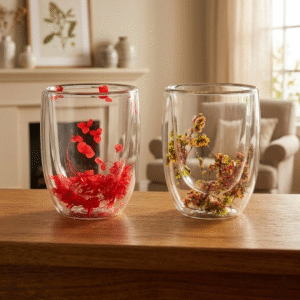 Taza Doble Vidrio Flores 400ml