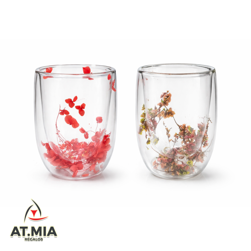 Taza Doble Vidrio 400ml Flores