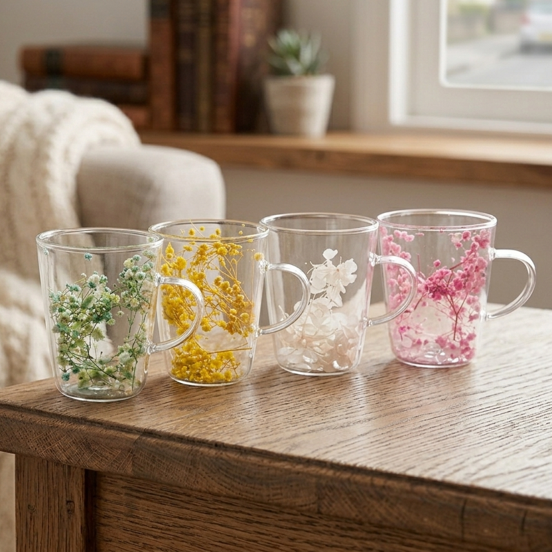 Taza de Vidrio 200ml Flores